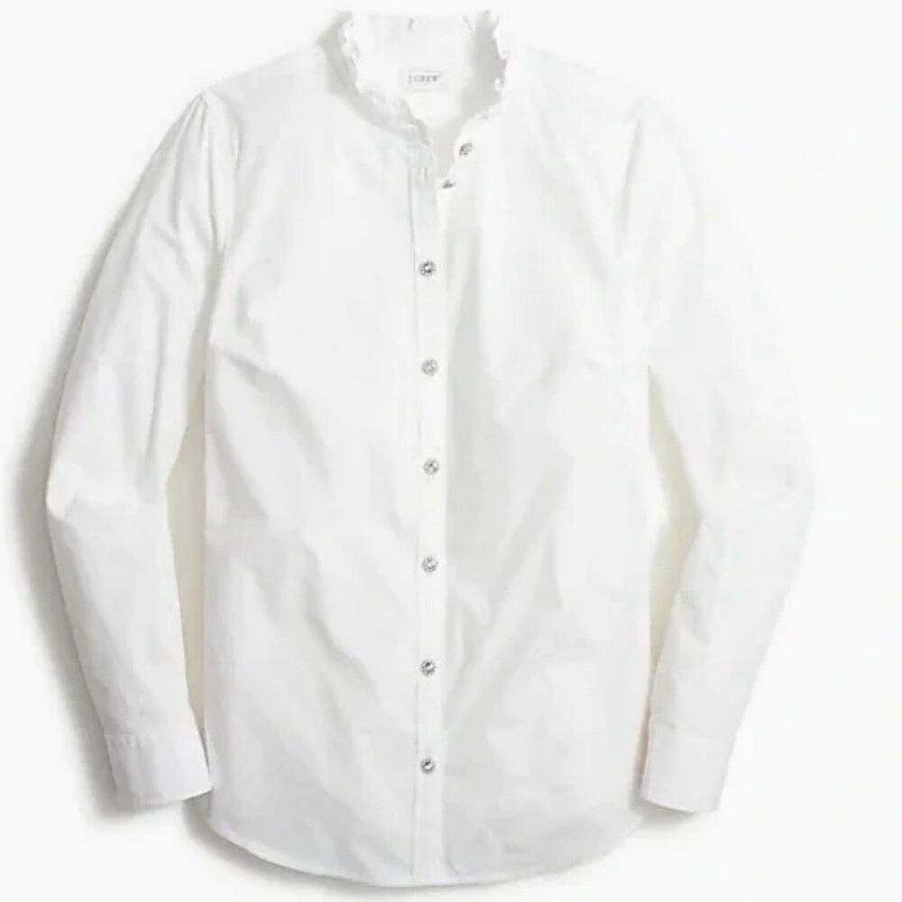 NWT J.Crew Ruffled Cotton Poplin Top with Rhinestone Buttons - size M